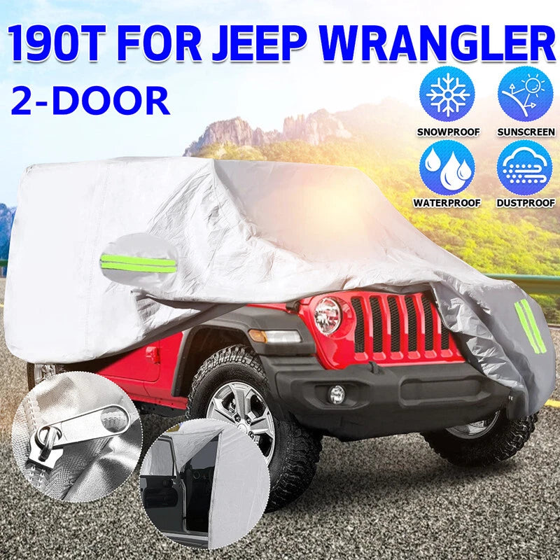 Waterproof Car Cover for Jeep Wrangler 2 Door (170'' x 75'' x 71'')