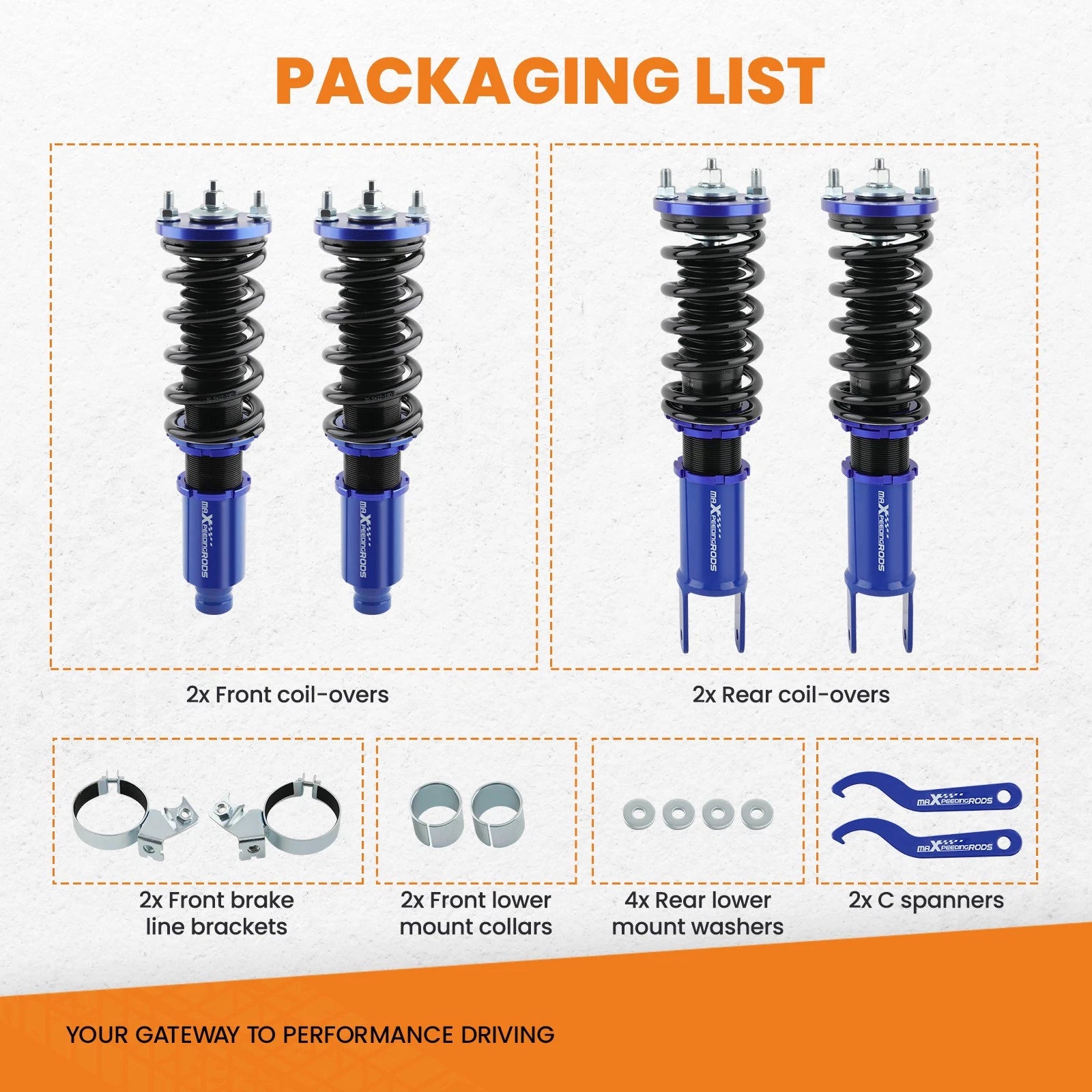 Coilover Kit for Honda Civic EK (1996-2000) Adjustable Suspension Blue