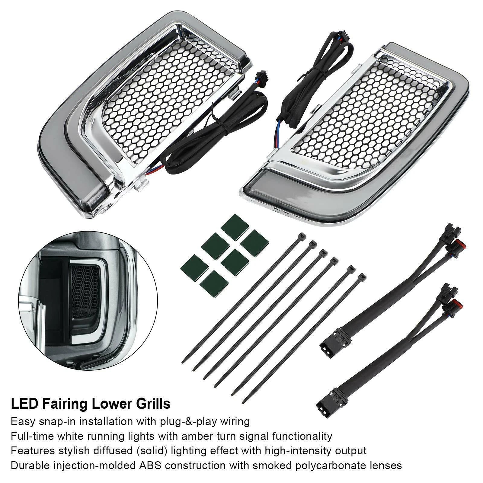 Tracer LED Lower Fairing Grills Lights for Electra Glide FLH/T (2014–2023)