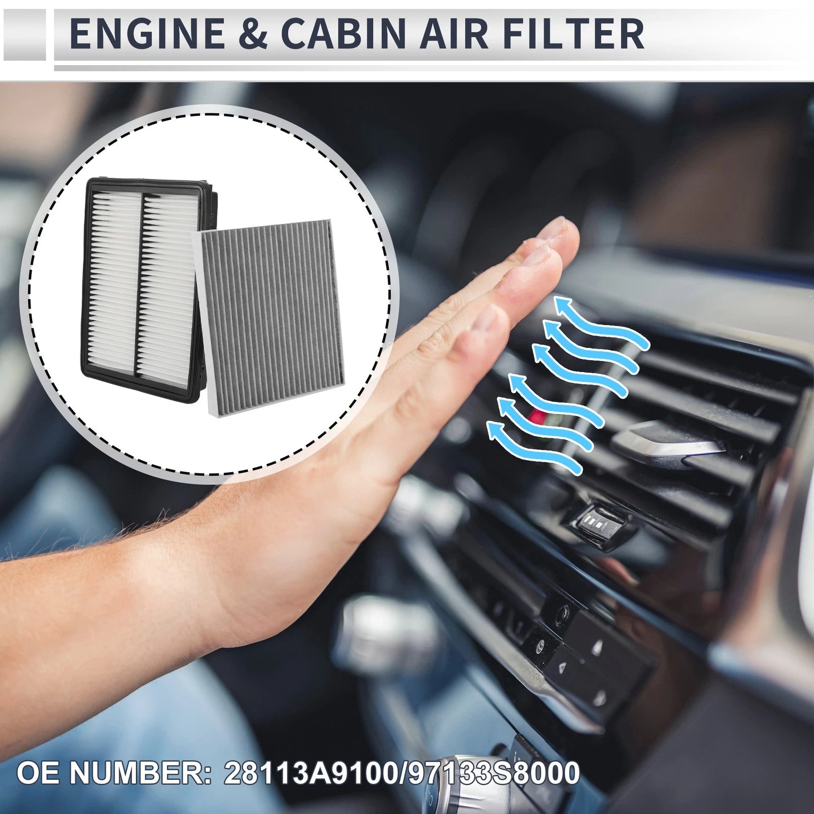 Engine Cabin Air Filter Combo No. 28113A9100 for Hyundai Palisade (2021–2024)
