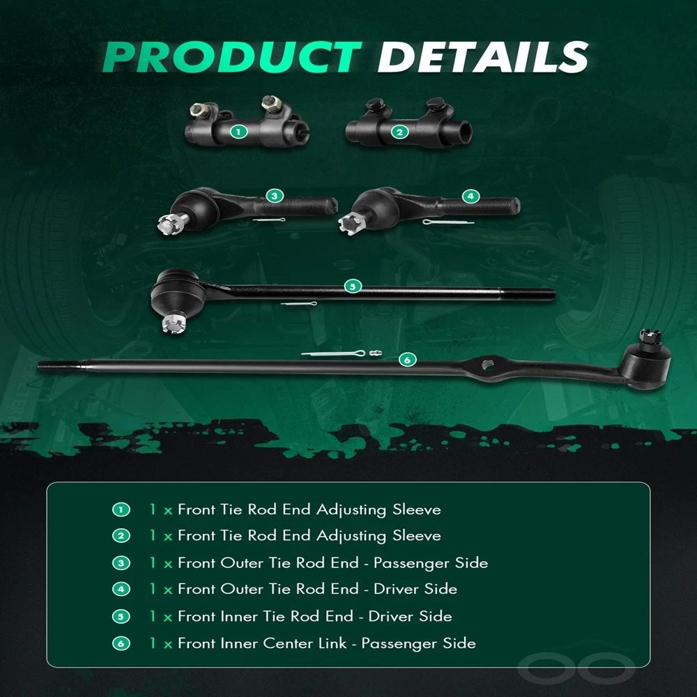 6-Piece Tie Rod Kit for Ford F-100 F-150 F-250 F-350 (1980–1997)