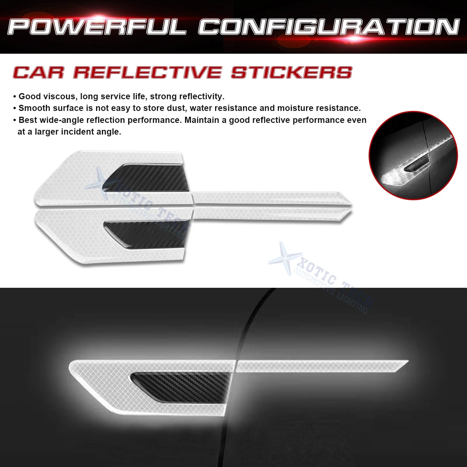 Reflective White Carbon Fiber Style Side Door Guard Decals Universal (2)
