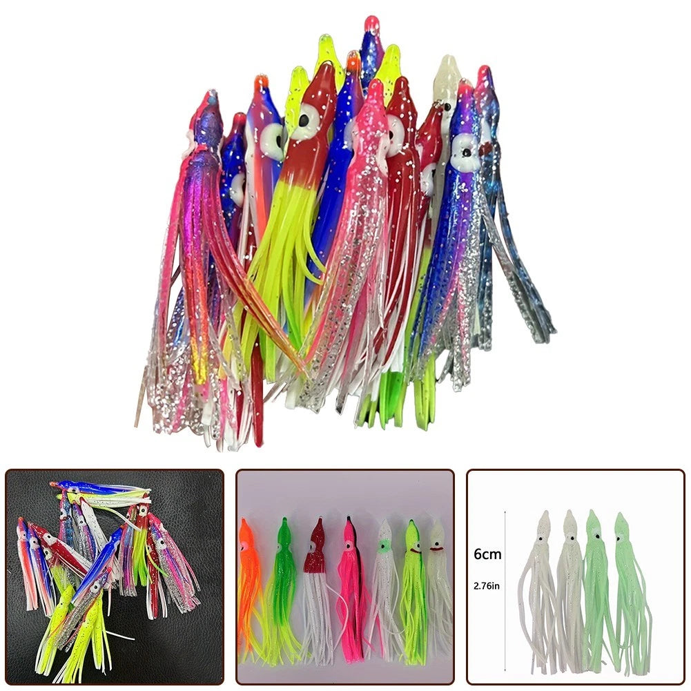 Set of 4 Soft Squid Skirts for Fishing Tackle - Glowing Plastic