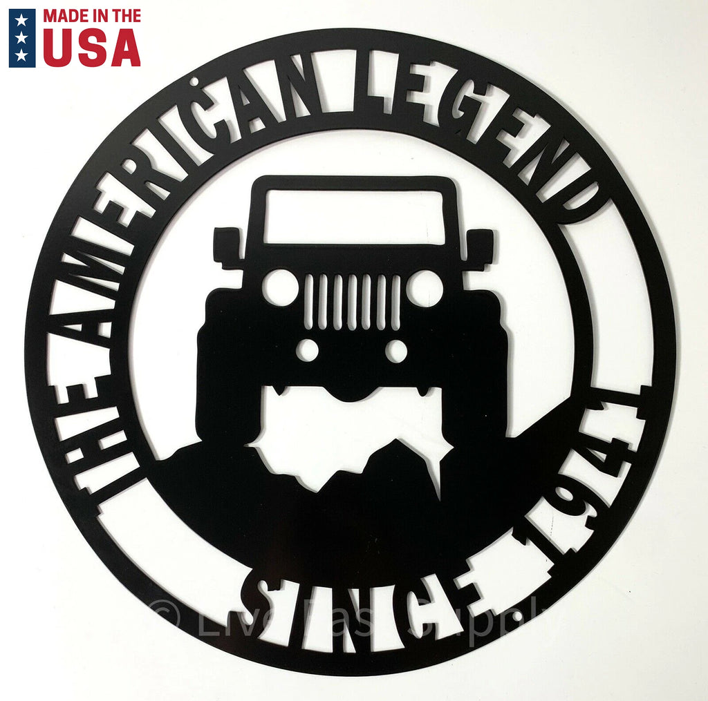 Black Metal Jeep American Legend Since 1941 Off Road Emblem Sign (14 in)