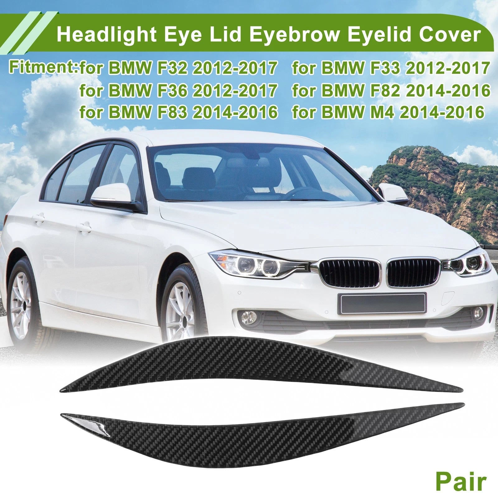Headlight Eyebrow Eyelid Cover for BMW F32 (2012–2017) Carbon Fiber