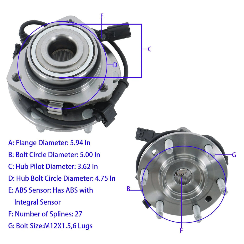 Front Wheel Bearing and Hub for Chevy Trailblazer, GMC Envoy XL (2002–2009)