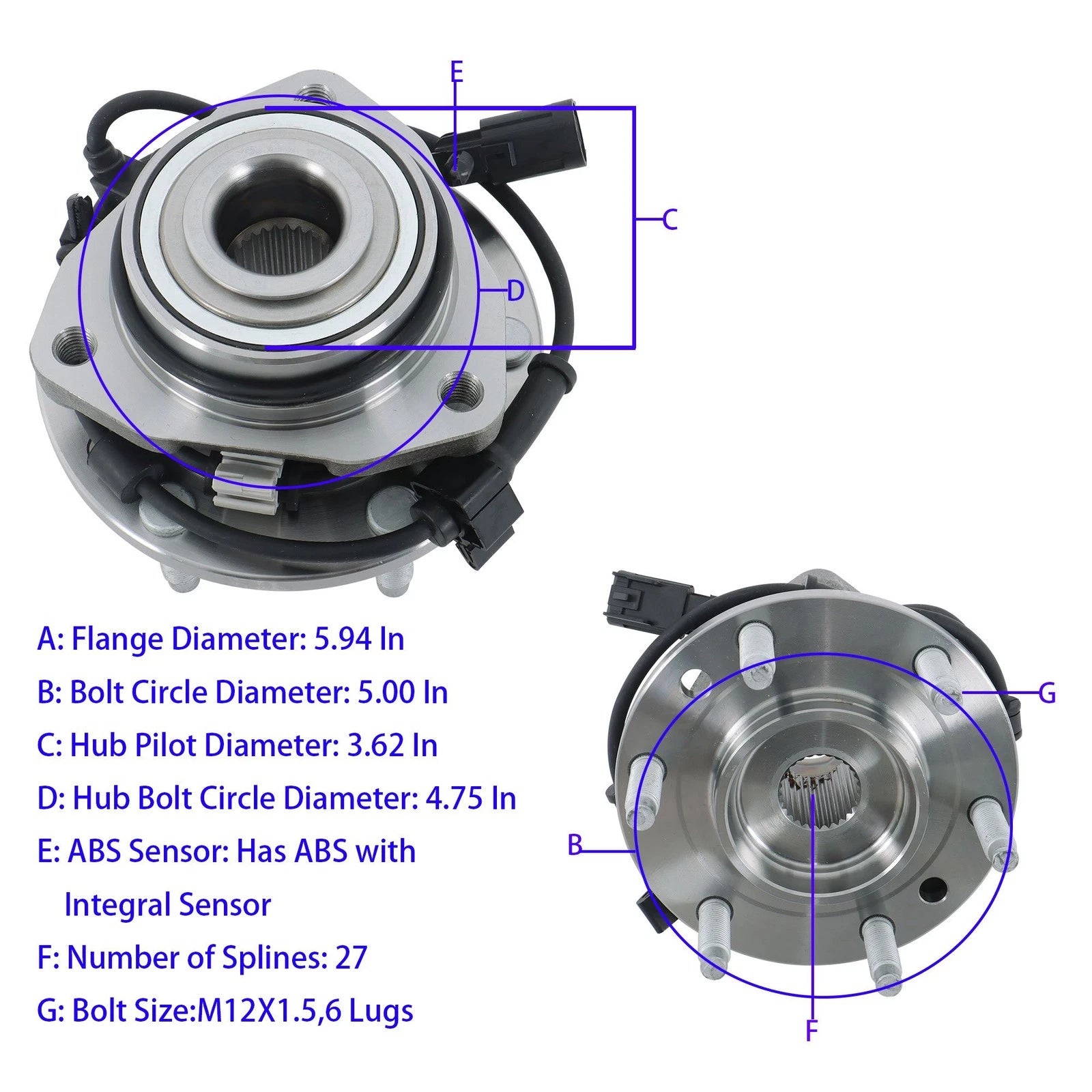 Front Wheel Bearing and Hub for Chevy Trailblazer, GMC Envoy XL (2002–2009)
