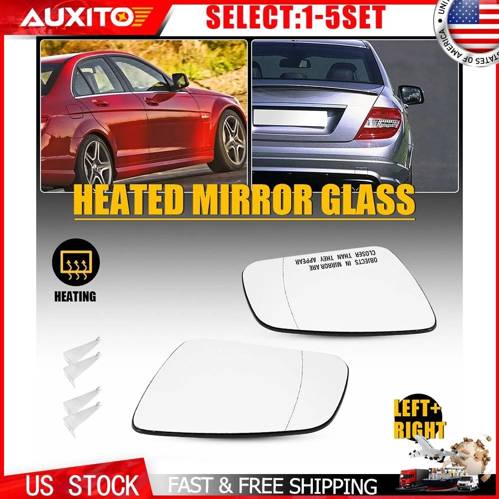 Heated Side Mirror Glass LH Driver RH Passenger for Mercedes Benz C300 C350 (2010–2015)