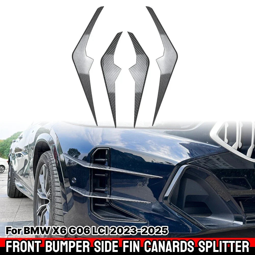 Carbon Look Front Bumper Side Fin Canard Splitter for BMW X6 (2023–2025)
