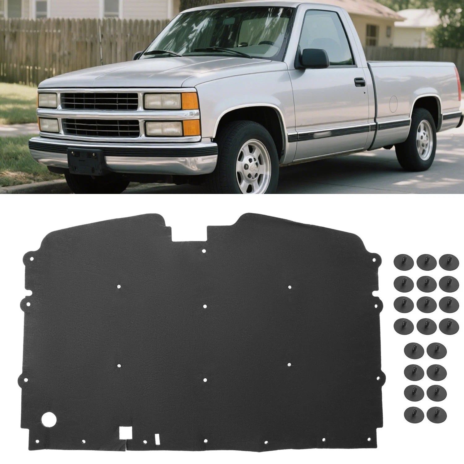 Hood Insulation Pad with Clips for Chevy GMC C1500 C2500 C3500 (1988–1998)