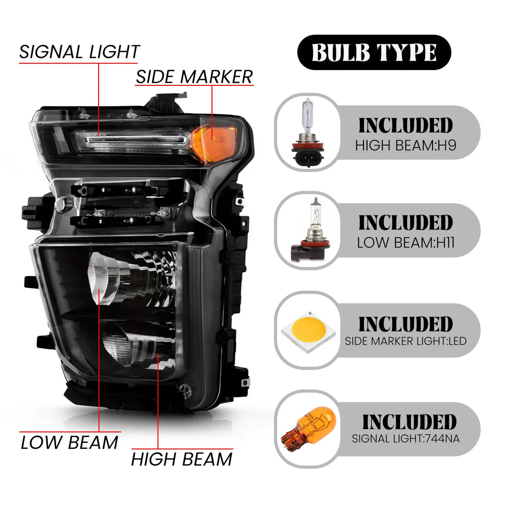 Halogen Headlight Set for Chevy Silverado 2500HD 3500HD (2024–2026)