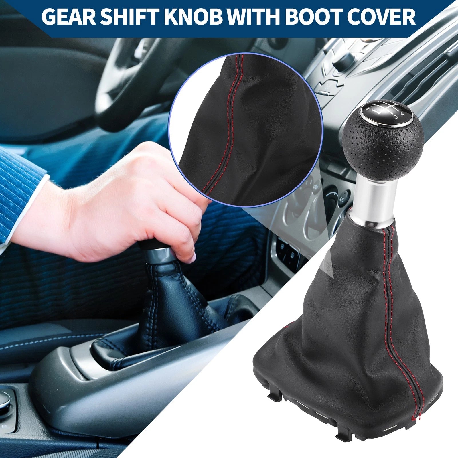 5 Speed Gear Shift Knob with Dust Cover for Audi A3 (2000–2003) Black Faux Leather
