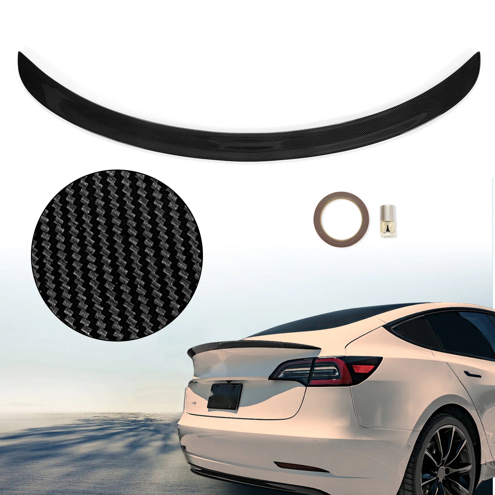 Rear Trunk Spoiler Wing for Tesla Model 3 (2017–2023) Carbon Fiber Look