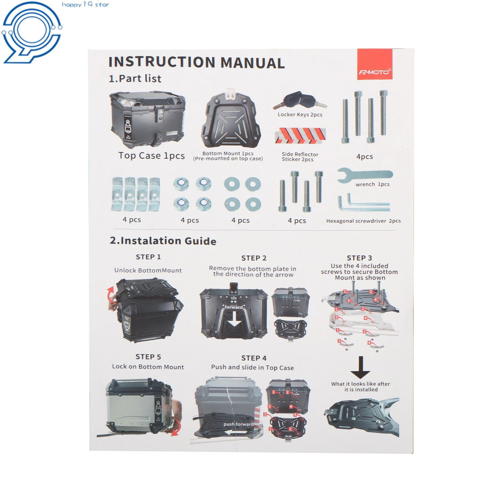 45L Waterproof Motorcycle Trunk for Touring with Security Lock