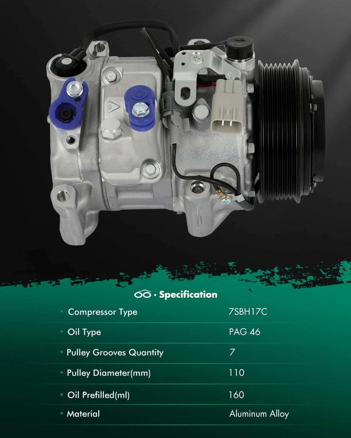 A/C Compressor for Toyota Highlander 3.5L (2008–2010) 7SBH17C