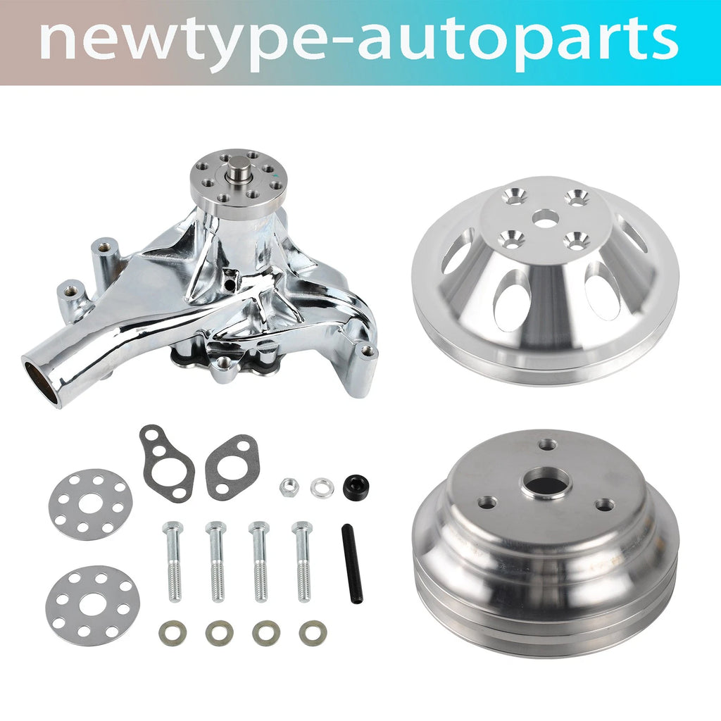 Water Pump & Crankshaft Pulley Kit for SBC Chevy 305 350 (Chrome)