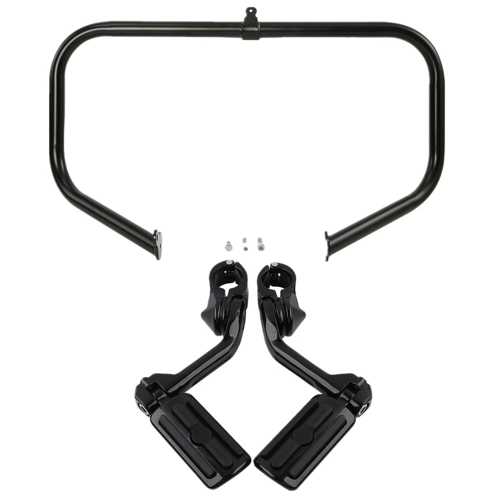 Black Highway Engine Bar Long Angled Footpegs for Harley Touring (2009–2023)