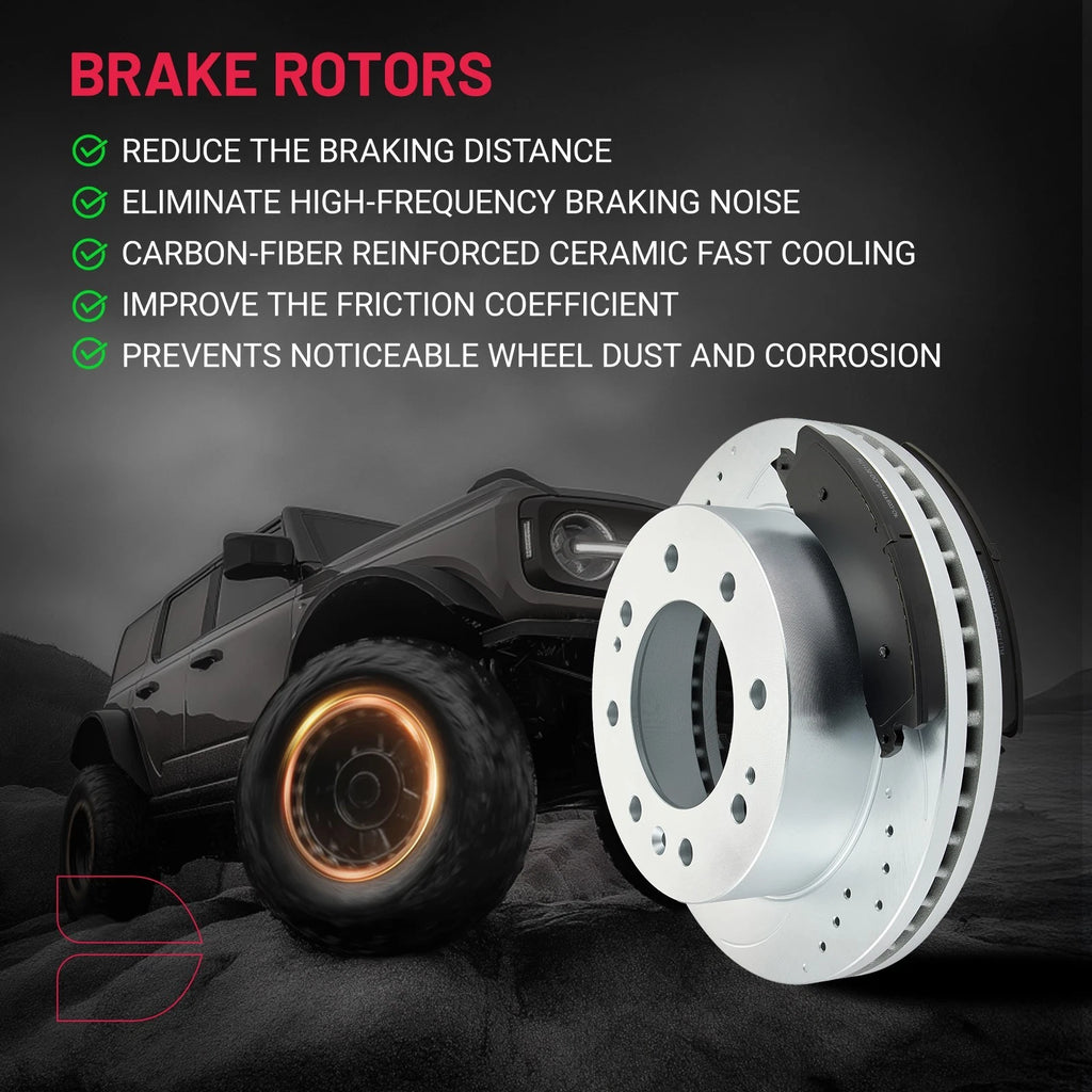 Front and Rear Drilled Rotors for 2007–2016 Honda CR-V 2.4L Ceramic Pads