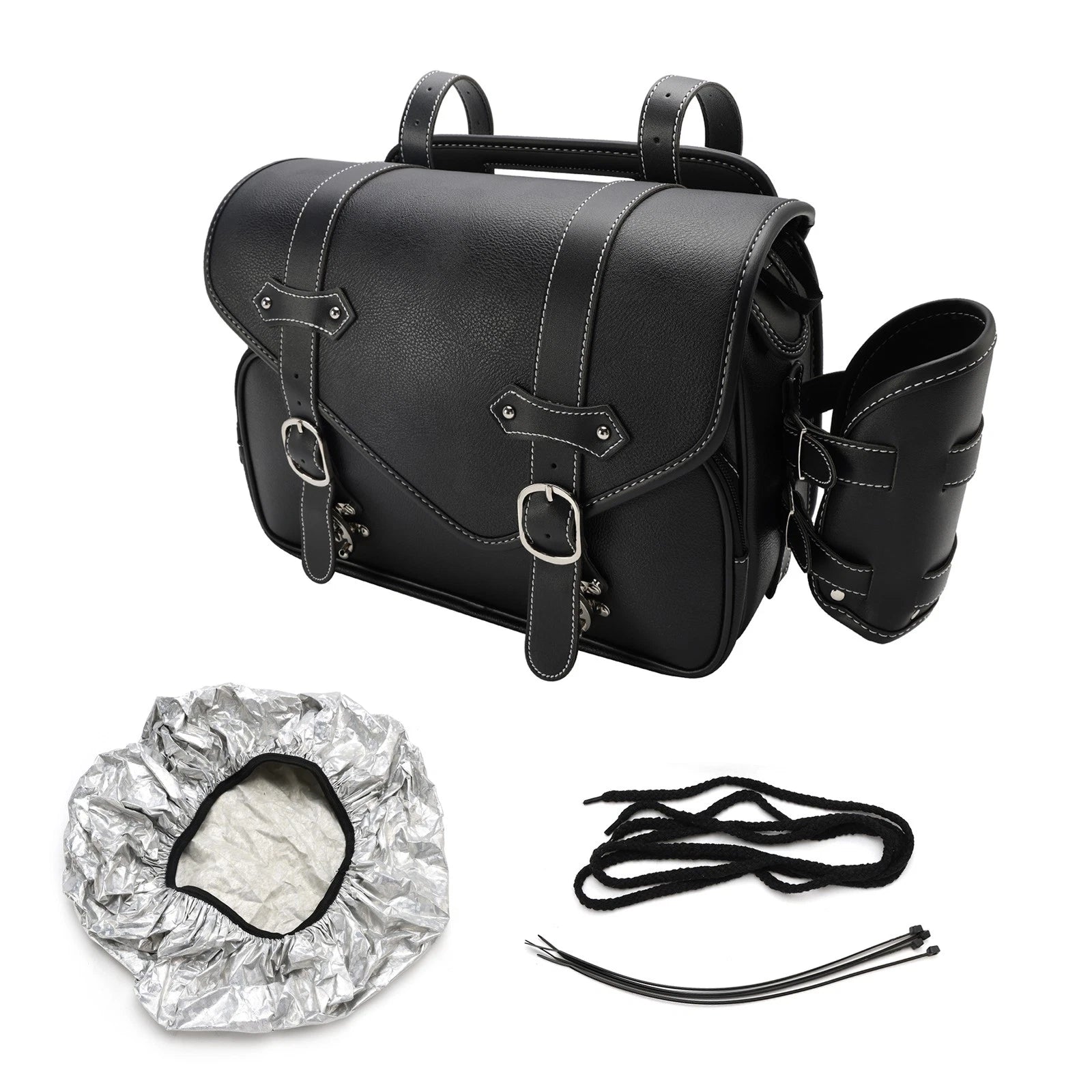 Pu Side Tail Bag Saddlebag for Scooter Motorcycle (Color Matching, Black)