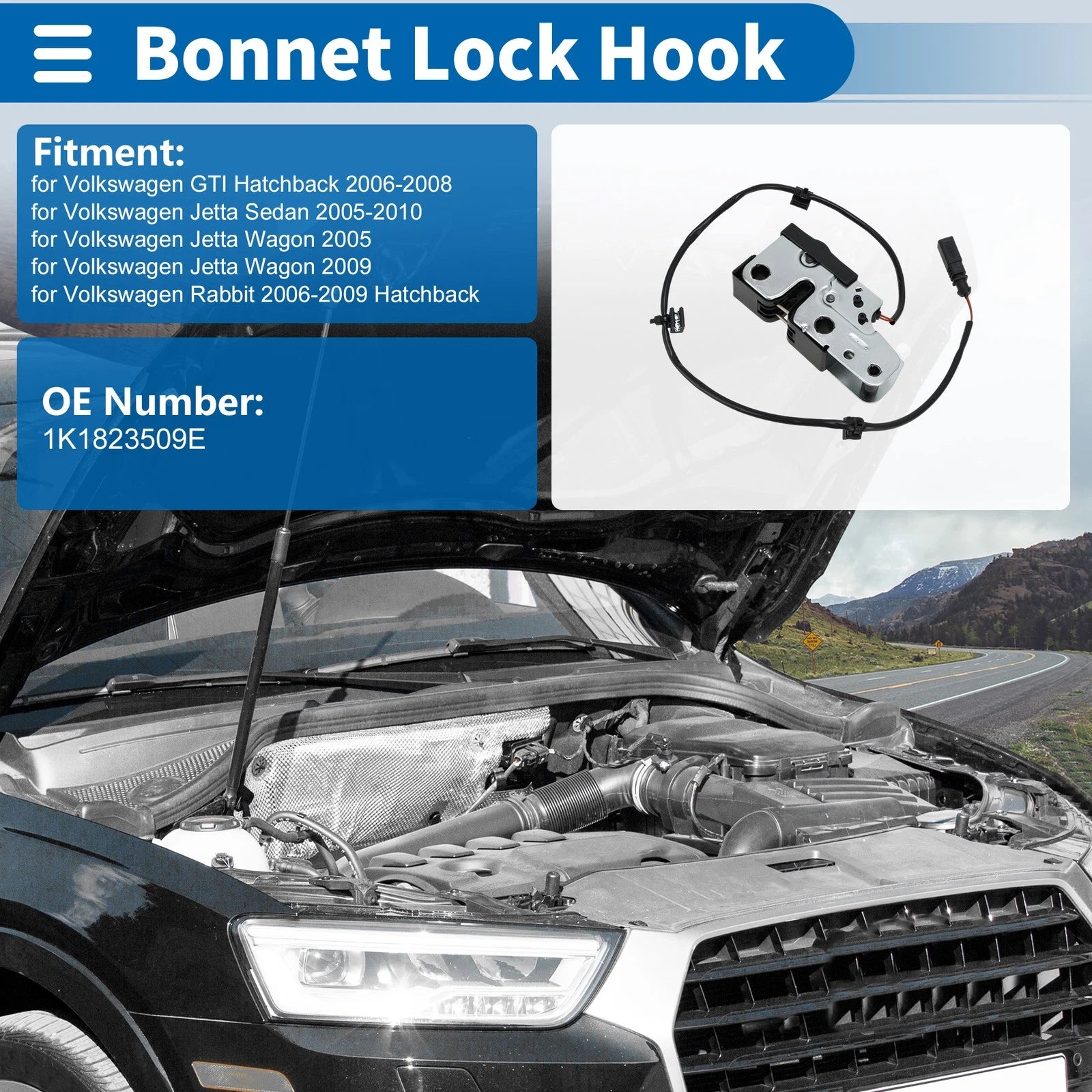 Hood Latch Assembly for Volkswagen GTI (2006–2008) 1K1823509E