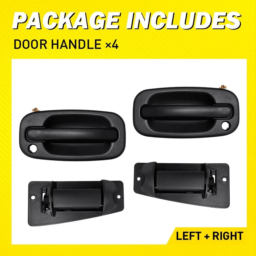 Set of 4 Black Textured Exterior Door Handles for Chevrolet GMC Sierra (EXV)