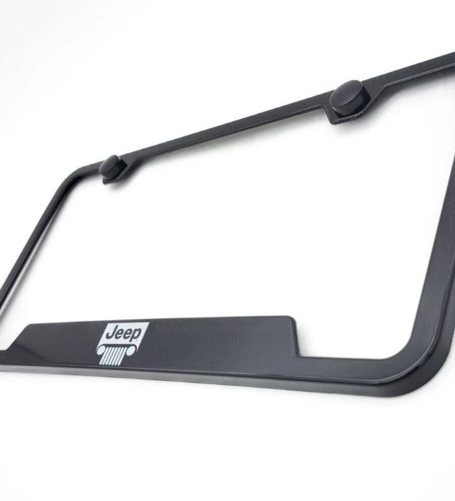 License Plate Frame Black Plastic Notched for Jeep Grille Script (2007–2024)