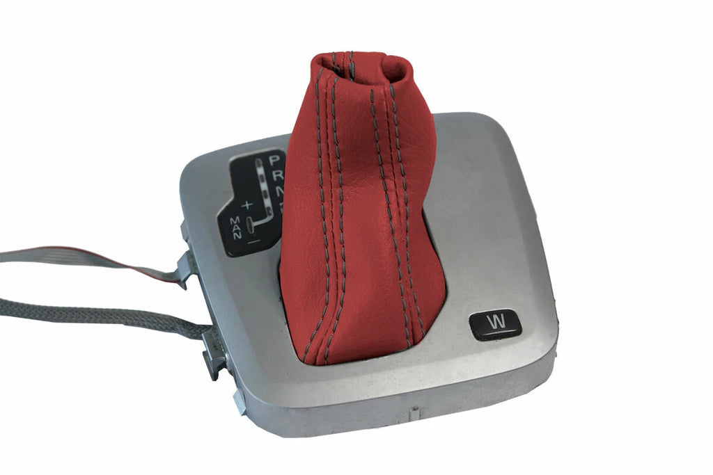 Leather Automatic Shift Boot Cover for Volvo XC90 (2003–2014) Red Black Stitch