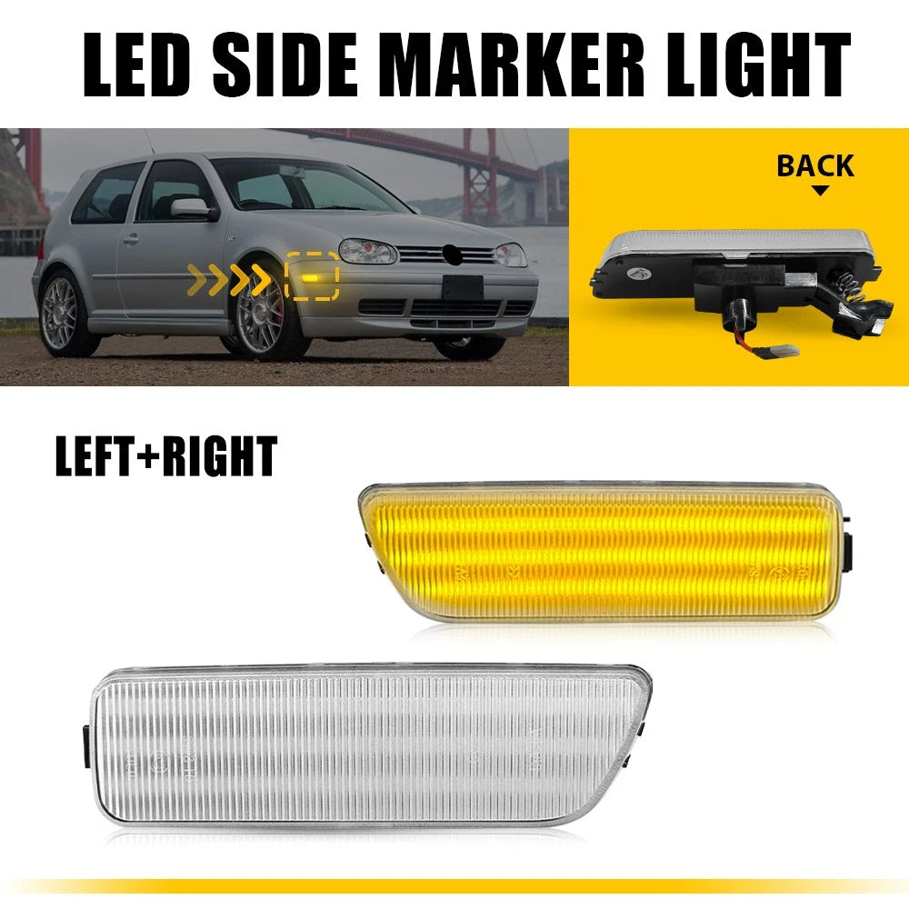 2X Clear Amber LED Front Side Marker Lights for VW MK4 Golf GTI R32 Jetta (1999–2006)