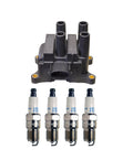 Denso Ignition Coil & 4 Double Platinum Spark Plugs Kit for Ford Mazda (0–0)