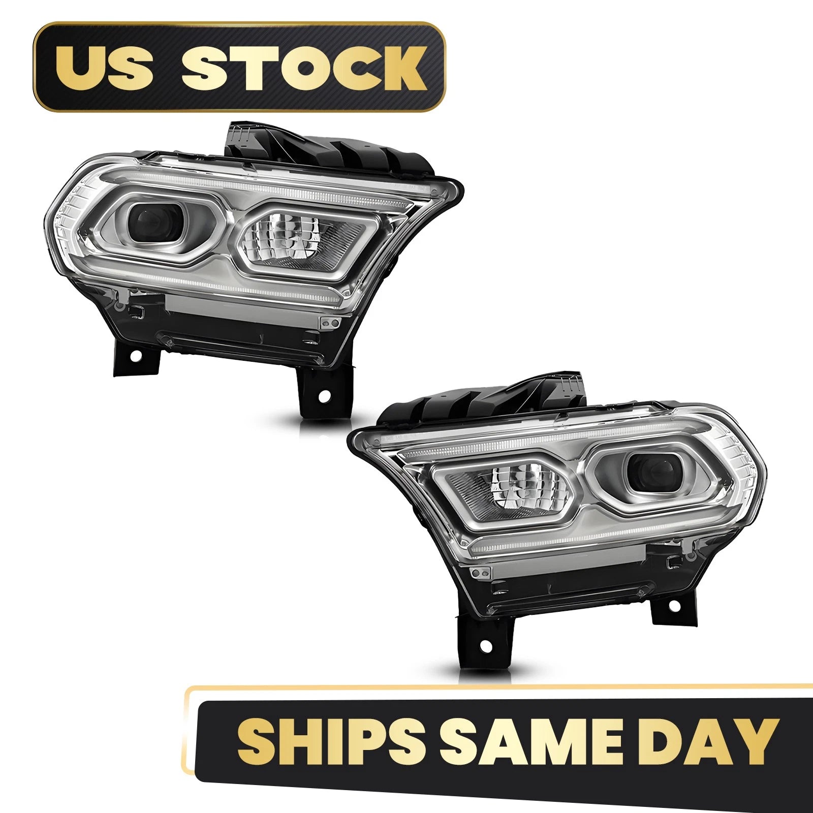 Set of 2 Chrome Full LED Headlights for Dodge Durango (2021–2025)