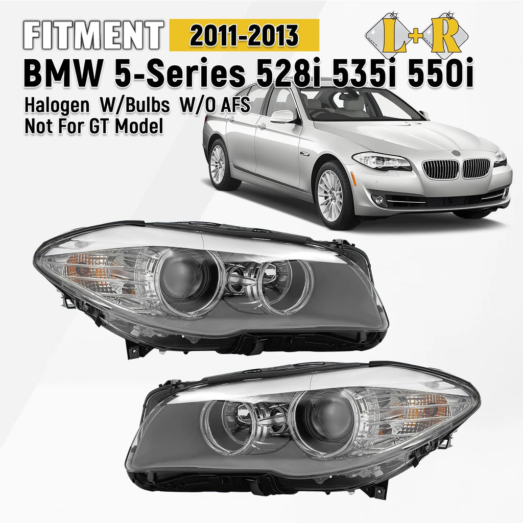 Halogen Headlight Set for BMW 5 Series 528i 535i (2011–2013) Left+Right Pair