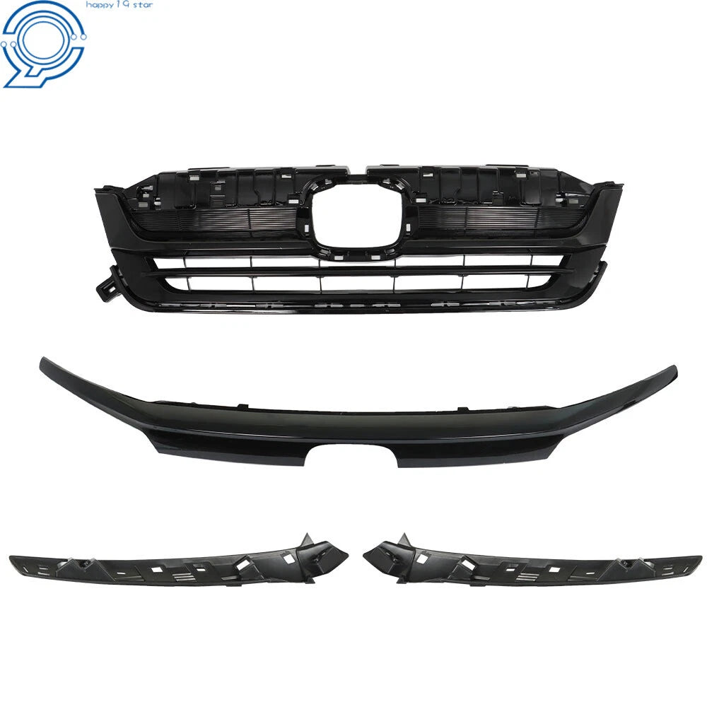 Front Upper Grille for Honda Pilot (2019–2021) Glossy Black with Trim