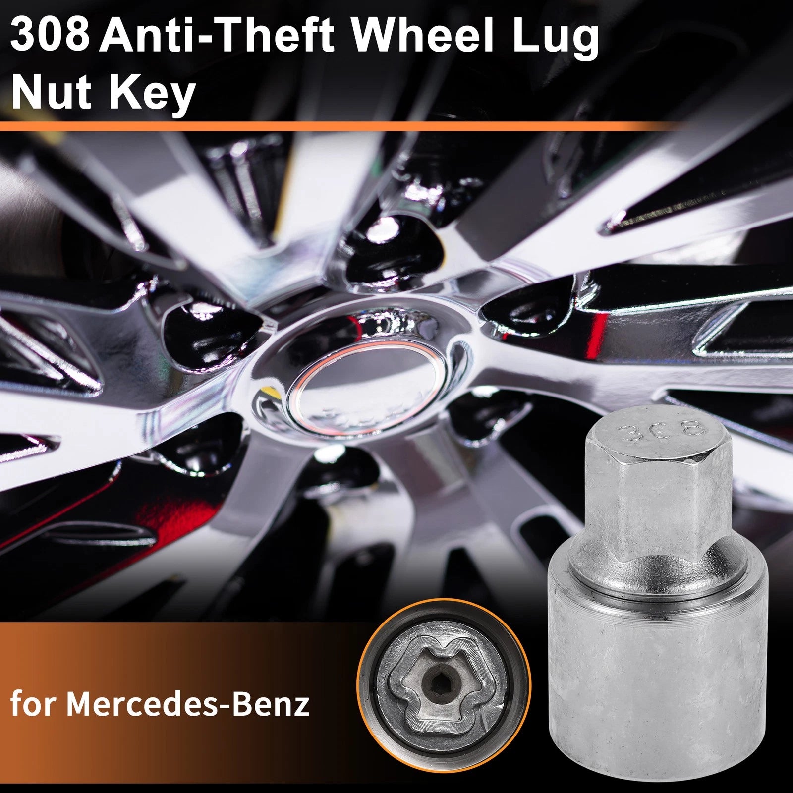 308 Wheel Lock Lug Nut for Mercedes-Benz (Locking Nut Key Socket)