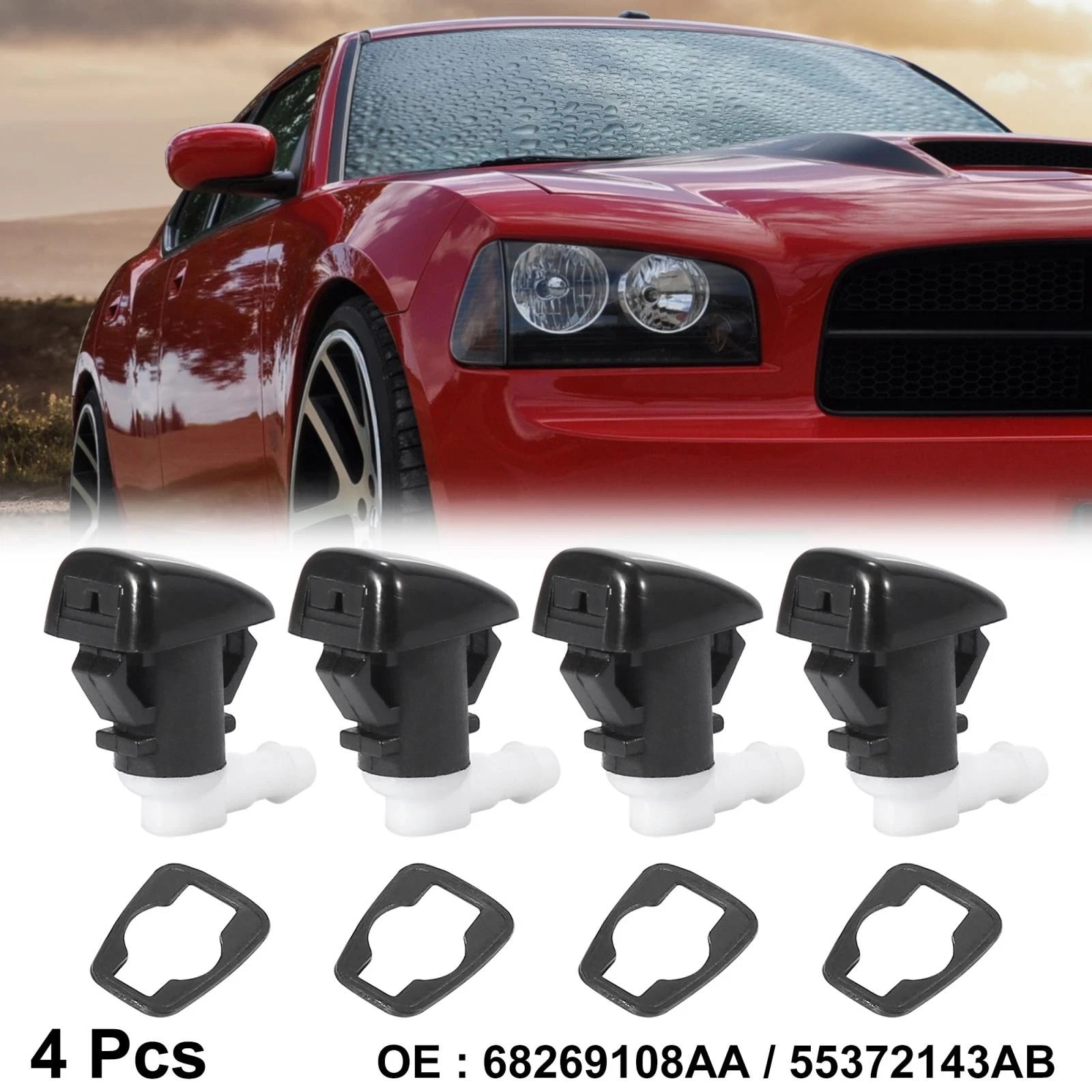Set of 4 Windshield Washer Nozzle Sprayers for Dodge (68269108AA)