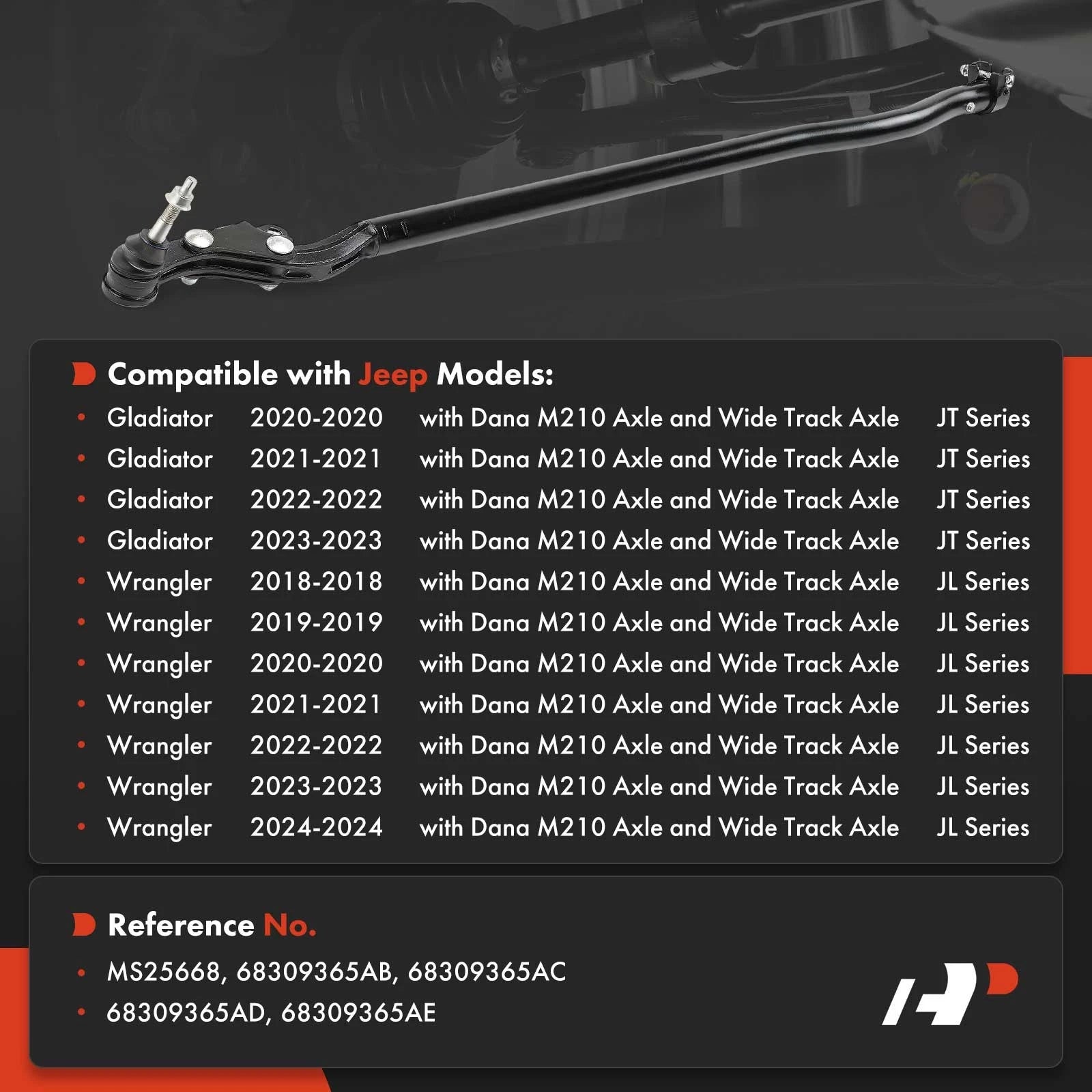 Front Right Outer Tie Rod End for Jeep Wrangler JL (2018-2024)