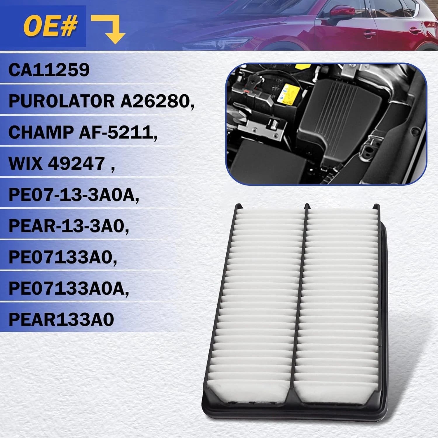 CA11259 Engine Air Filter for Mazda 3 (2012–2018), Mazda 6 (2014–2021)