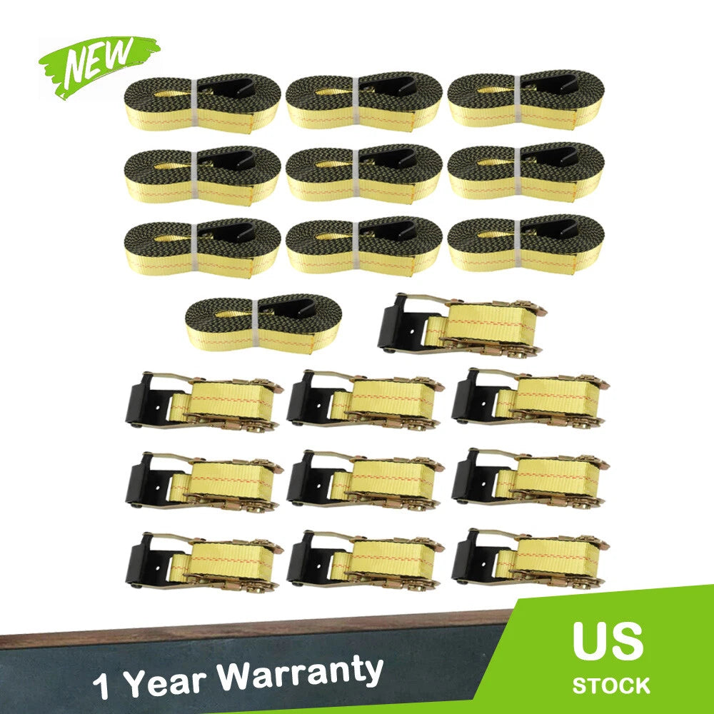 Set of 10 Ratchet Tie-Down Straps with Flat Hooks (2" x 30')