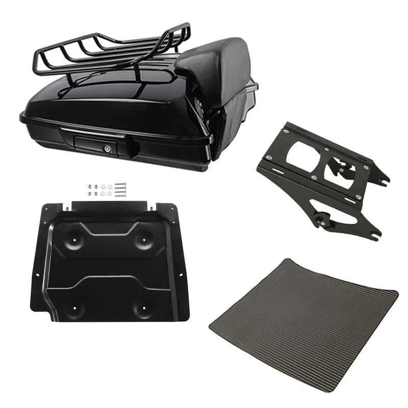 Black Razor Trunk Backrest Mount Base Plate for Harley Road King (2014–2026)