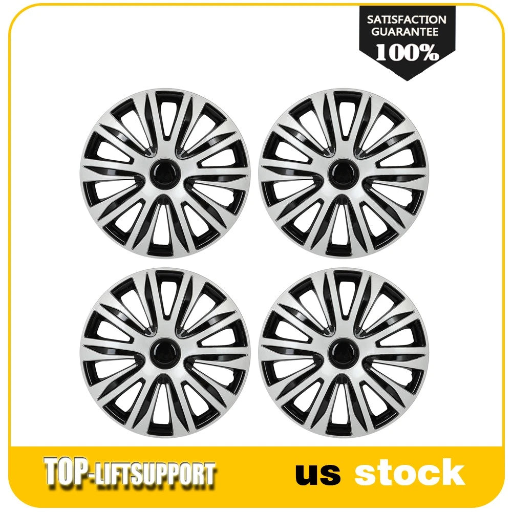 Set of 4 Wheel Hub Caps for All Models 16" Black & Silver Trim