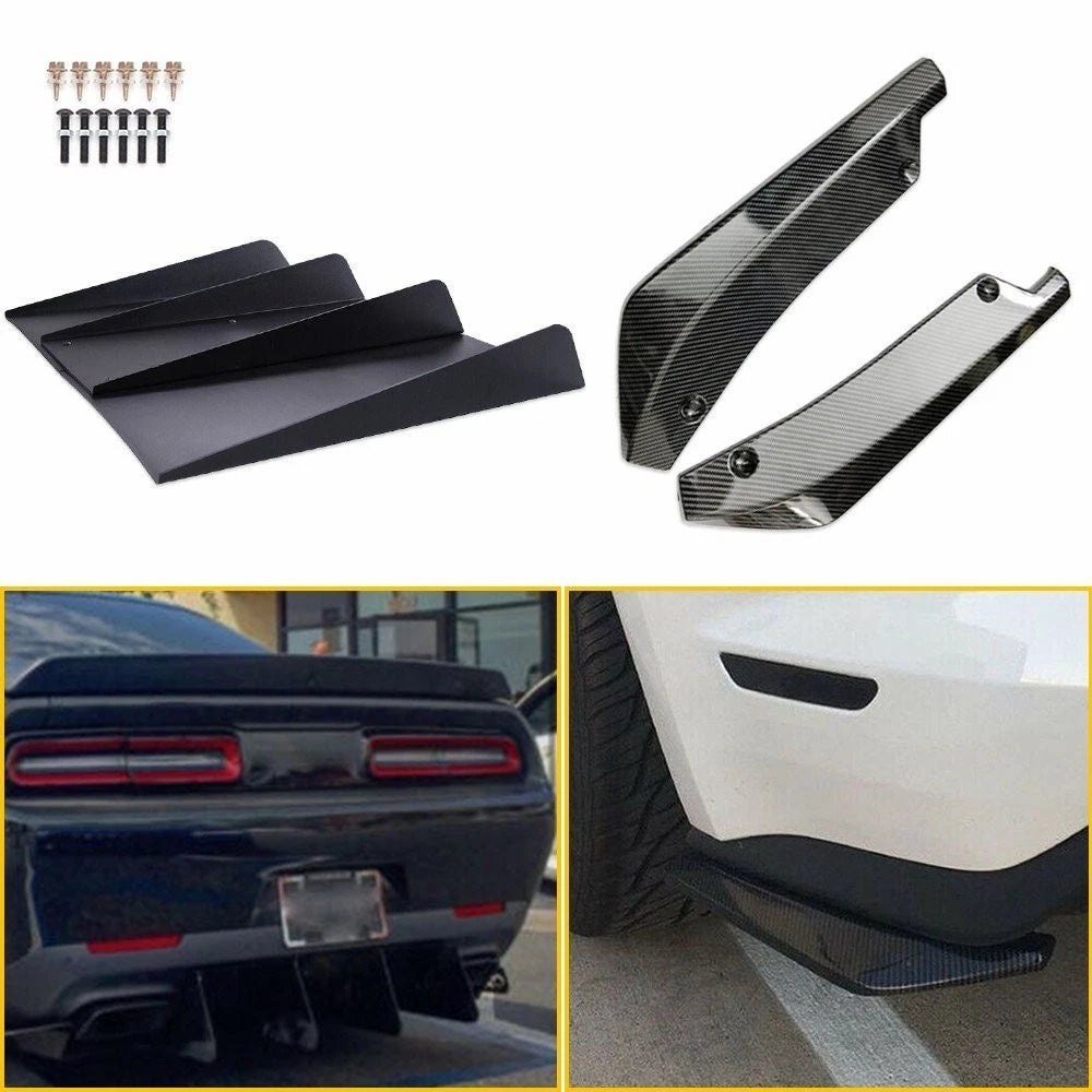 Universal Rear Bumper Diffuser 4-Fin Spoiler Lip Splitter + Rear Spats
