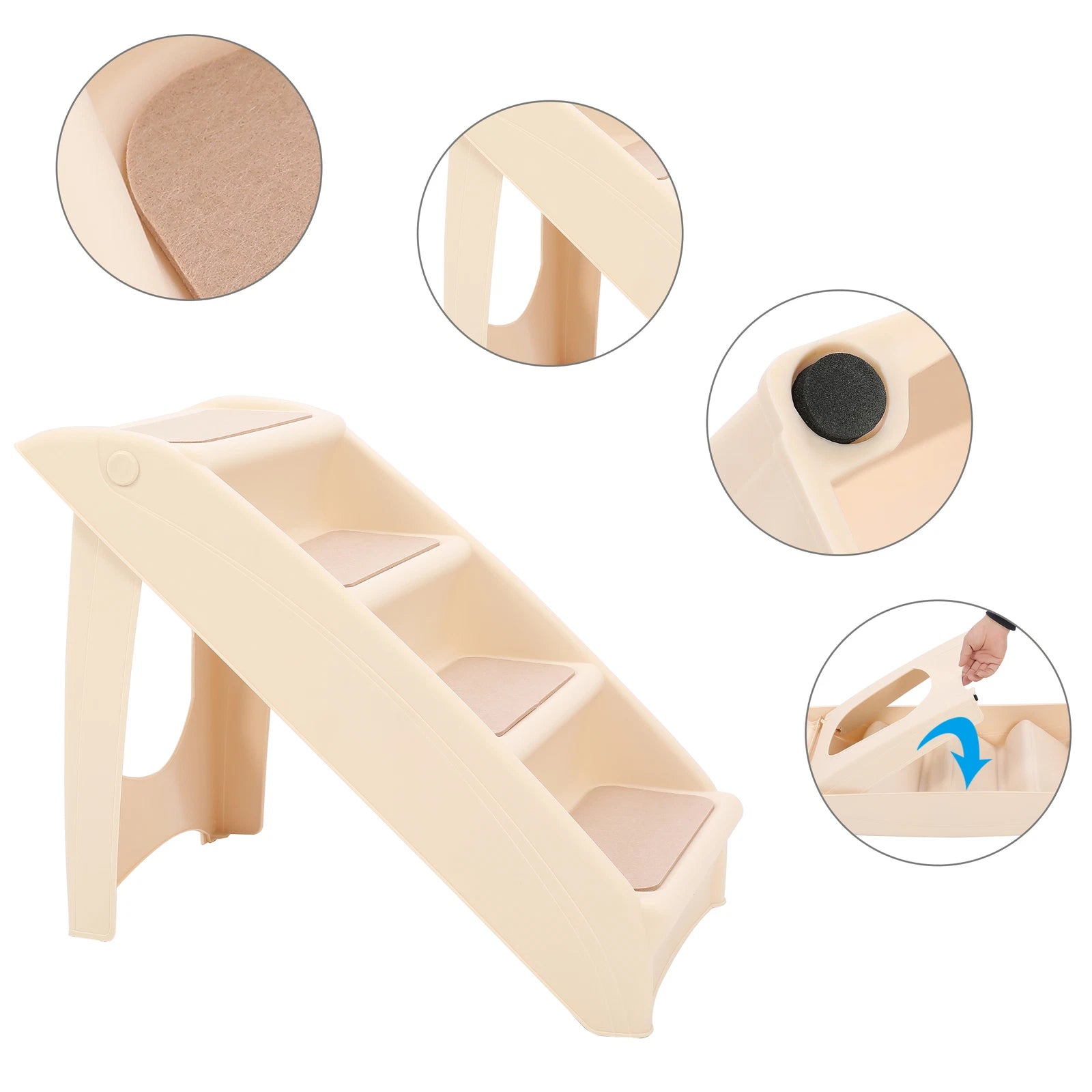Foldable Pet Stairs for High Bed - 4 Non-slip Steps with Support Frame