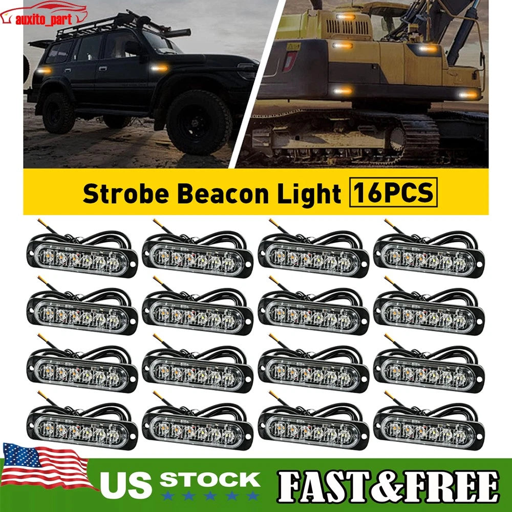 16X LED Strobe Light Bar for Car Truck Flashing Warning Beacon