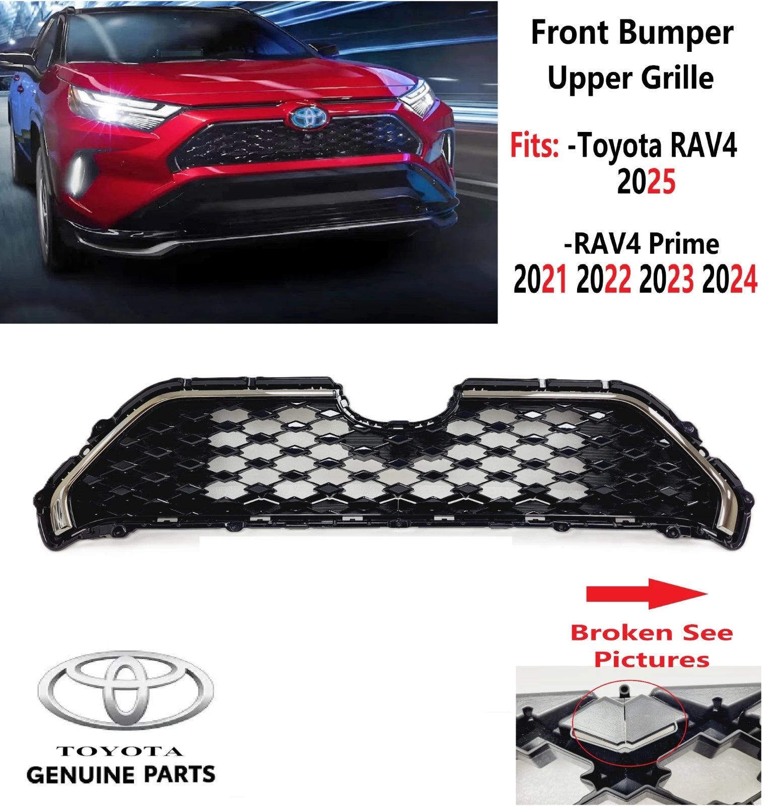 Front Bumper Upper Grille for Toyota RAV4 Prime (2021–2024) 53102-42010