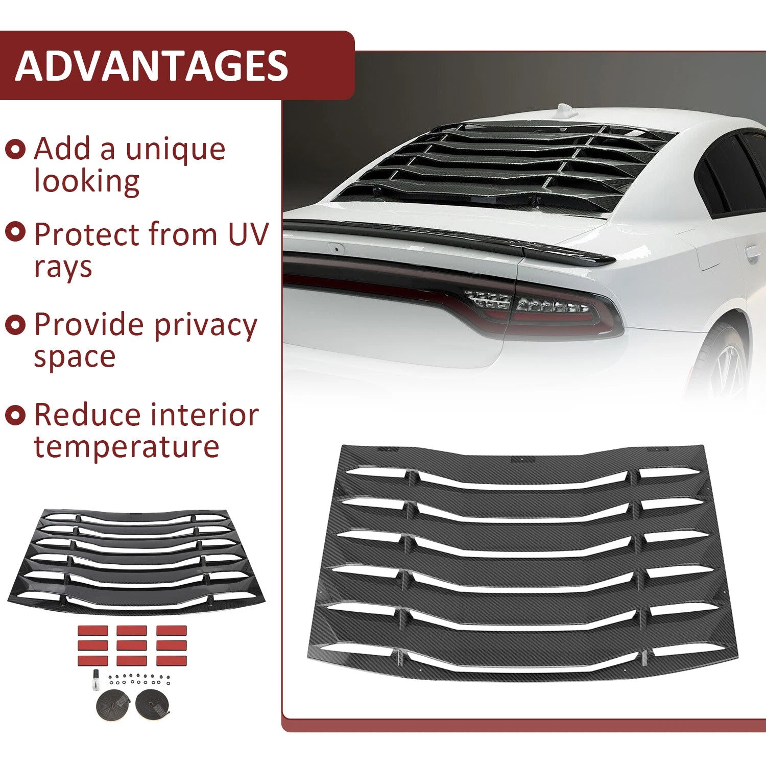 Carbon Fiber Rear Window Louvers for Dodge Charger (2011–2023)