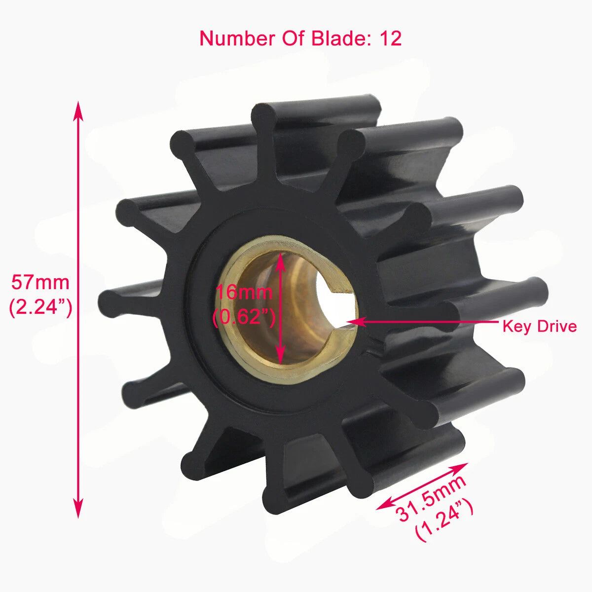 Impeller & O-ring for Kubota V1903-BGE (Replaces 6620 8231, 302m-03)