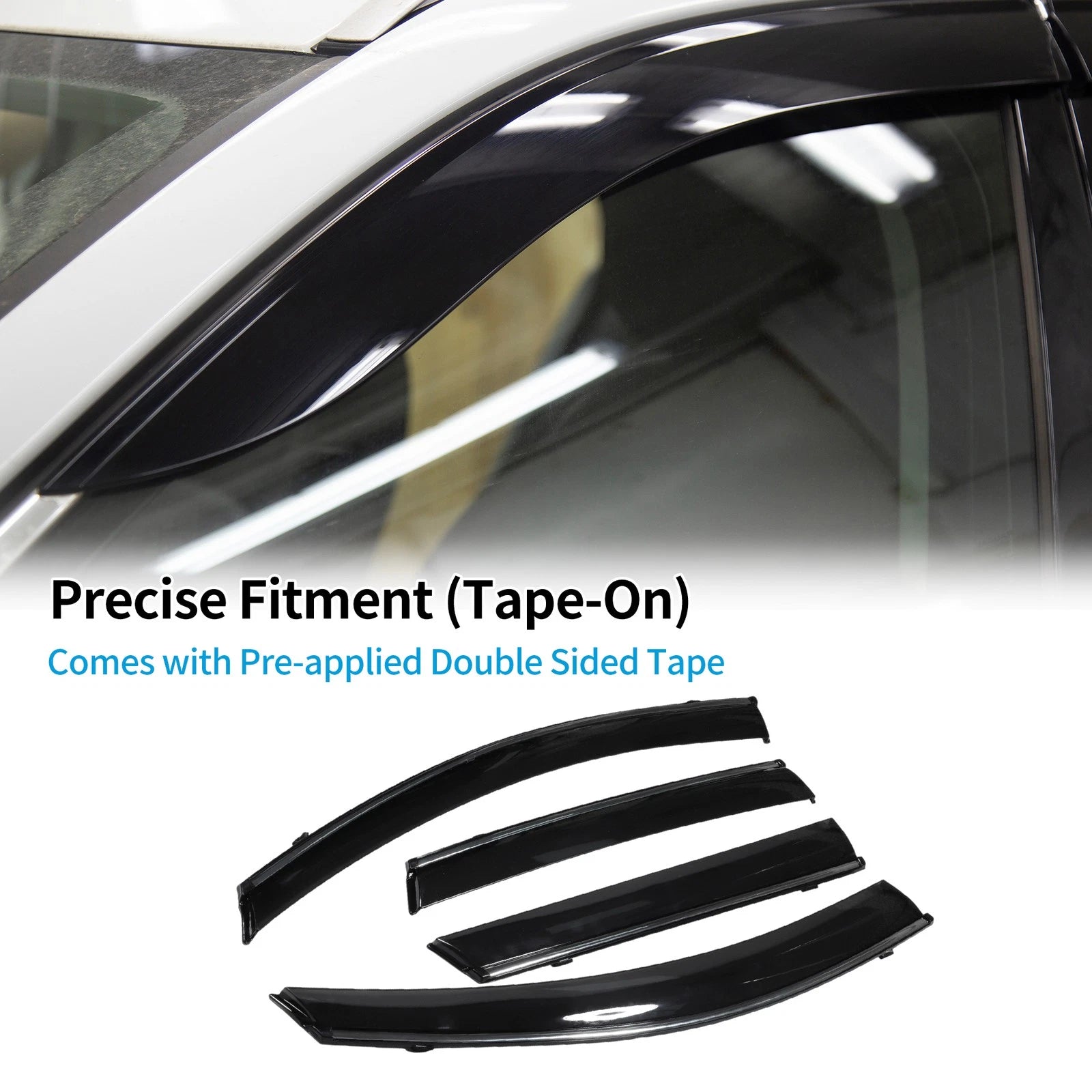 Set of 4 Window Deflectors for Nissan Qashqai mk2 (2014–2021) Tape-On Black