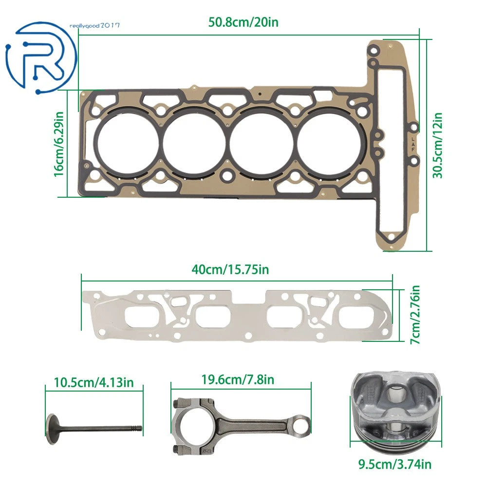 Set of 4 Head Gasket Seal Pistons Rings Con Rods for Chevrolet Buick GMC 2.4L (2010–2017)