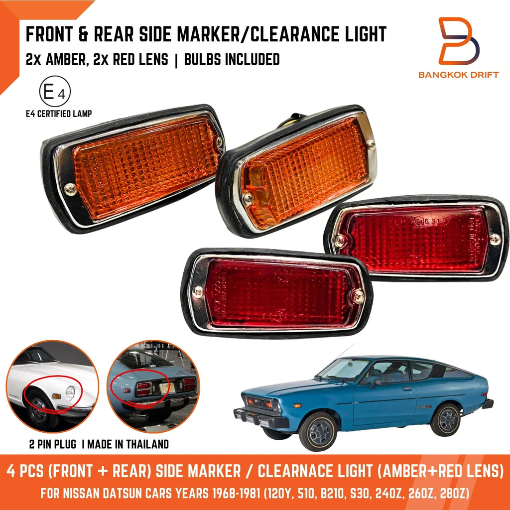 4 x Side Marker Lamp Light Red Amber for Nissan Datsun 510 120Y B210 240Z (68-81)