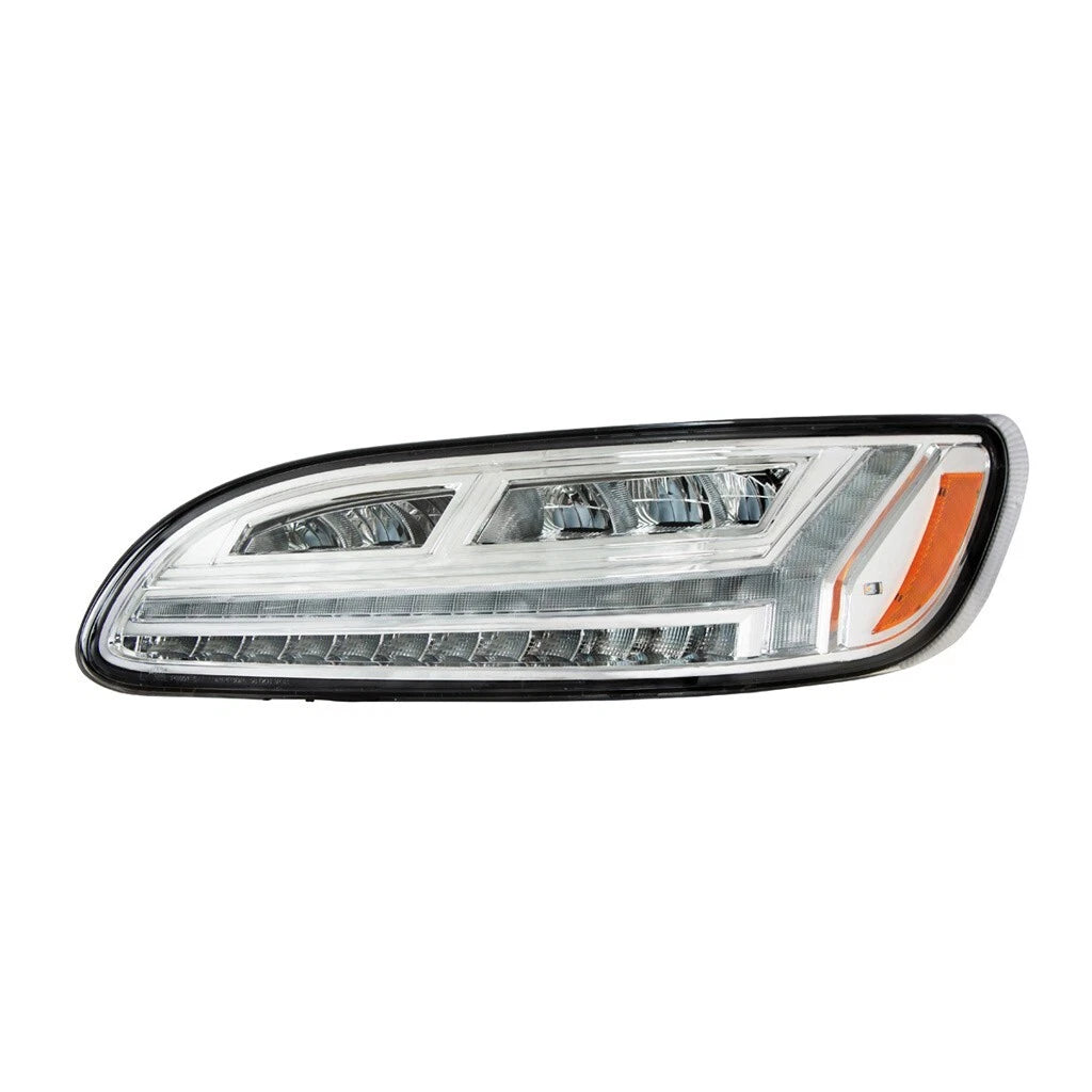 6 LED Headlights Chrome Pair with White Light Bar for Peterbilt 386 (2006–2016)
