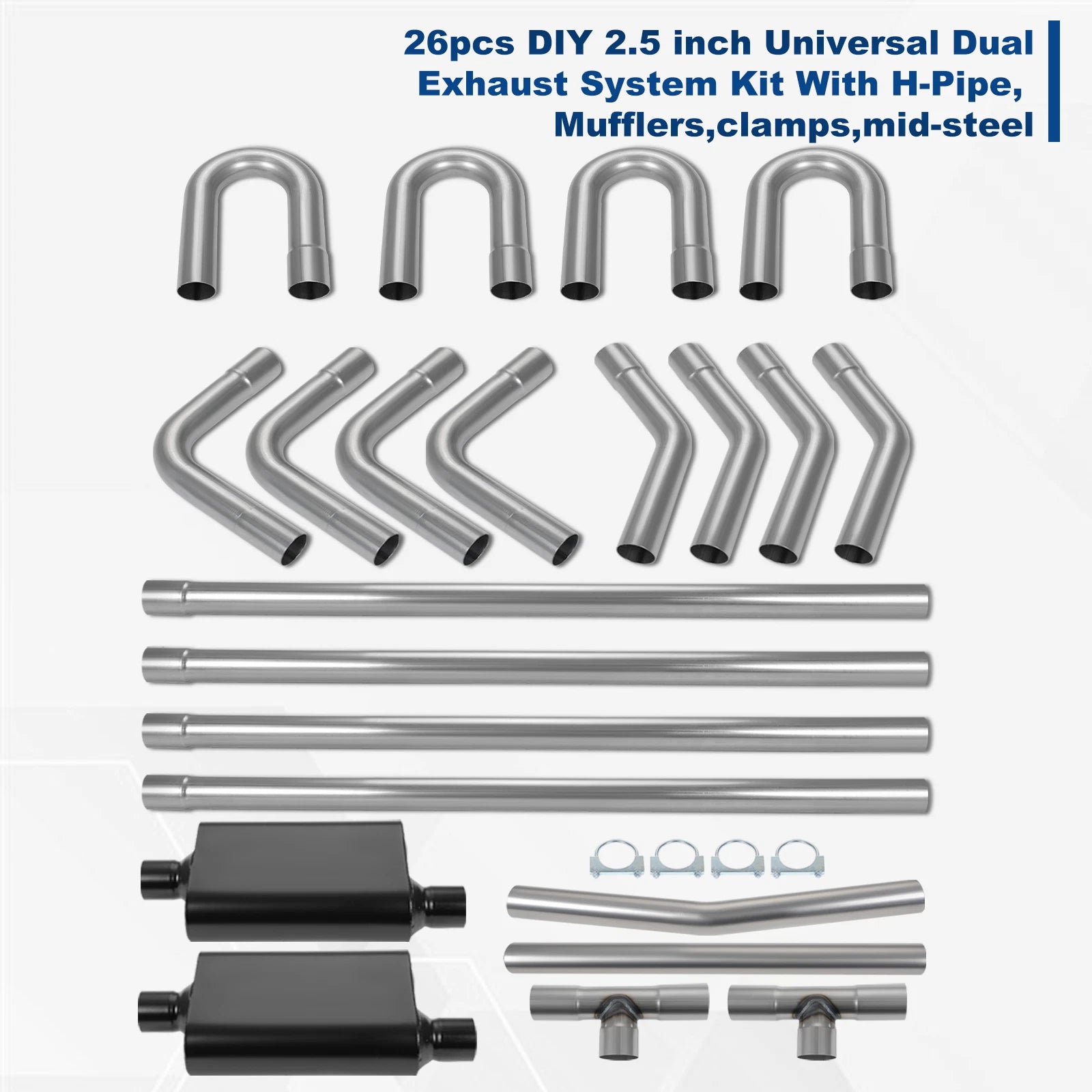 22Pcs 2.5" OD Mild Steel Mandrel U-Bend Exhaust Pipes for Universal